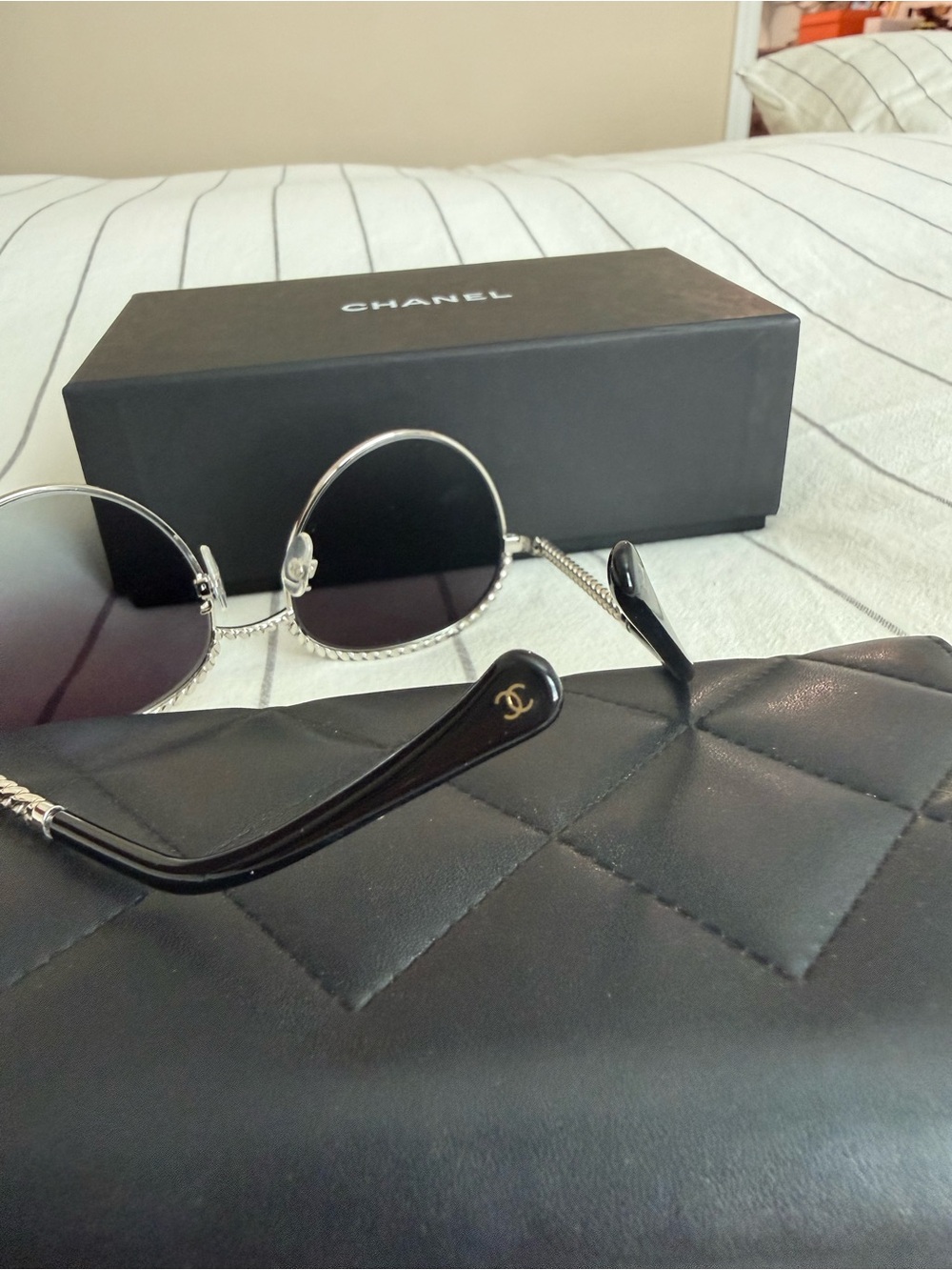 CHANEL silver metal frame/ grey Lenses Sunglasses full set - Picture 7 of 10